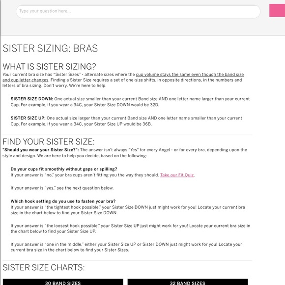 Sister Size Chart Bra